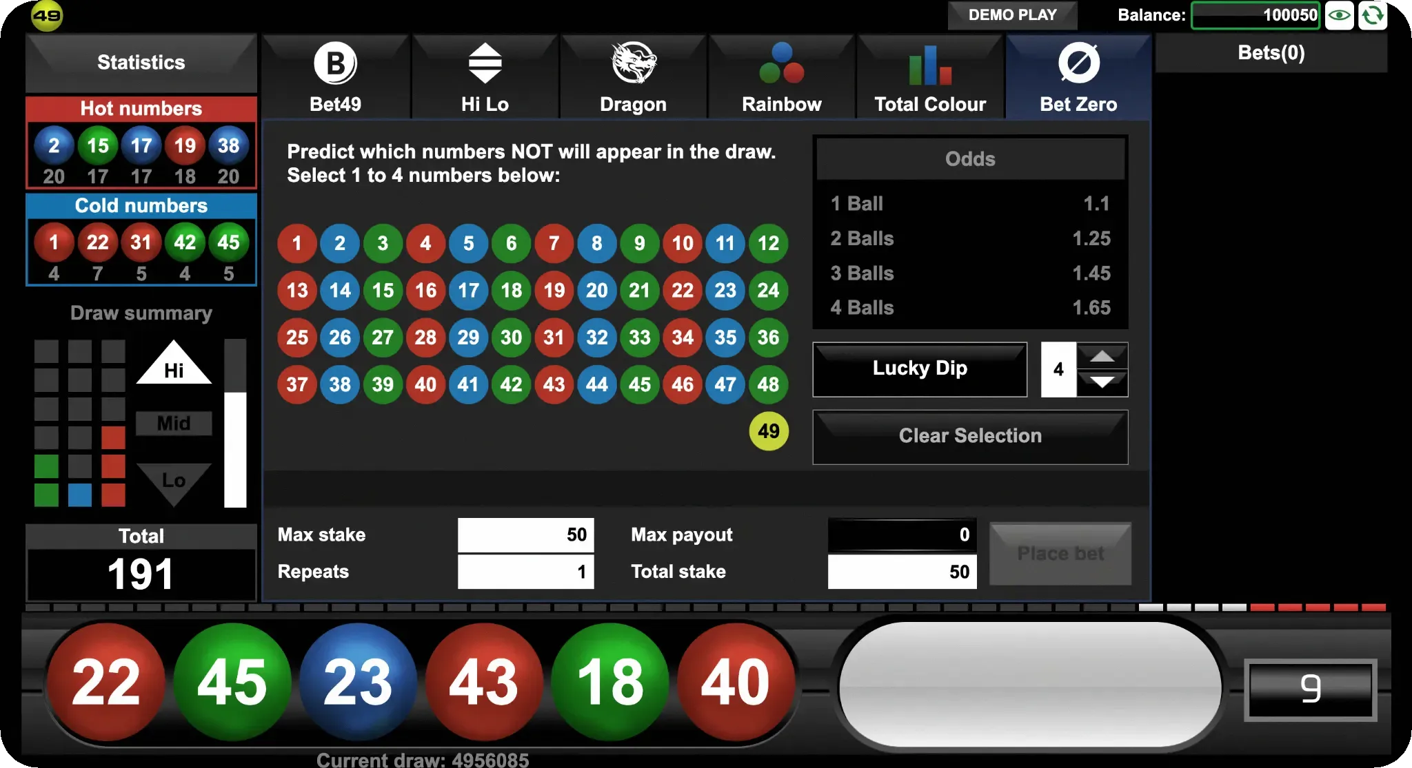 An example of the Bet Zero game available after signing up