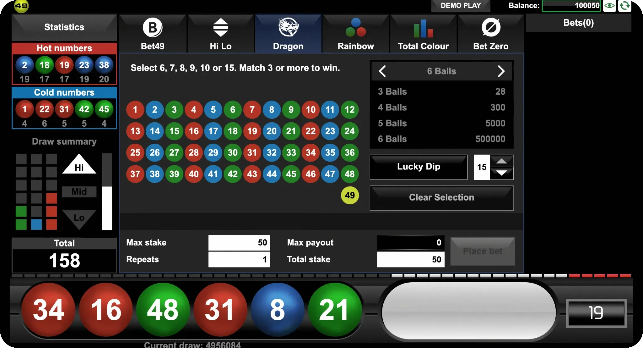 An example of the 49ja Dragon game, one of the popular betting options