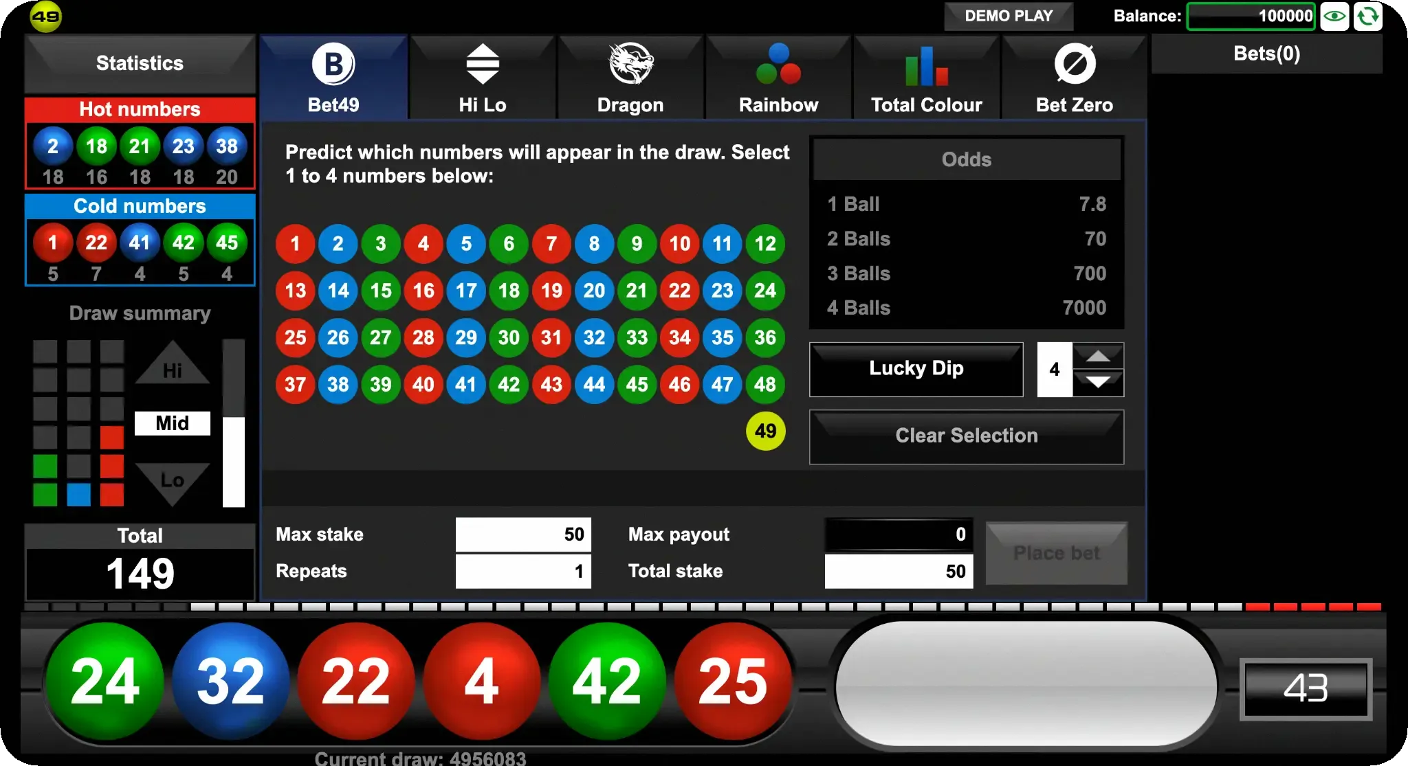 Live draw screen of the 49ja game as seen on 49ja TV