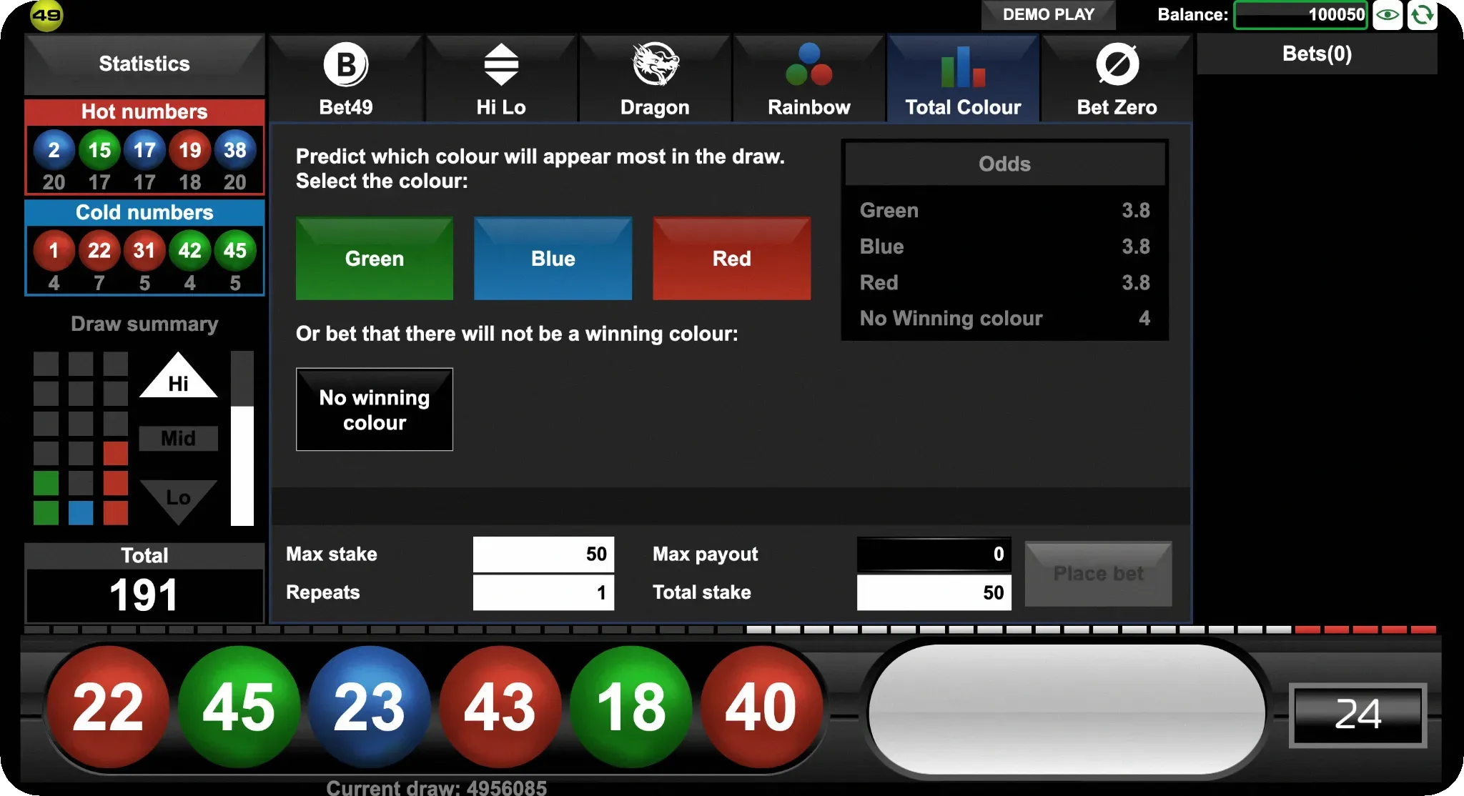 Visual representation of the Color bet option in 49ja